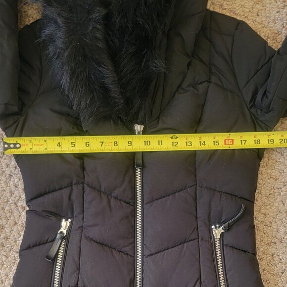 Calvin Klein Puffer Coat w/Attached Bib Hooded Faux Fur Jacket - Picture 13 of 16